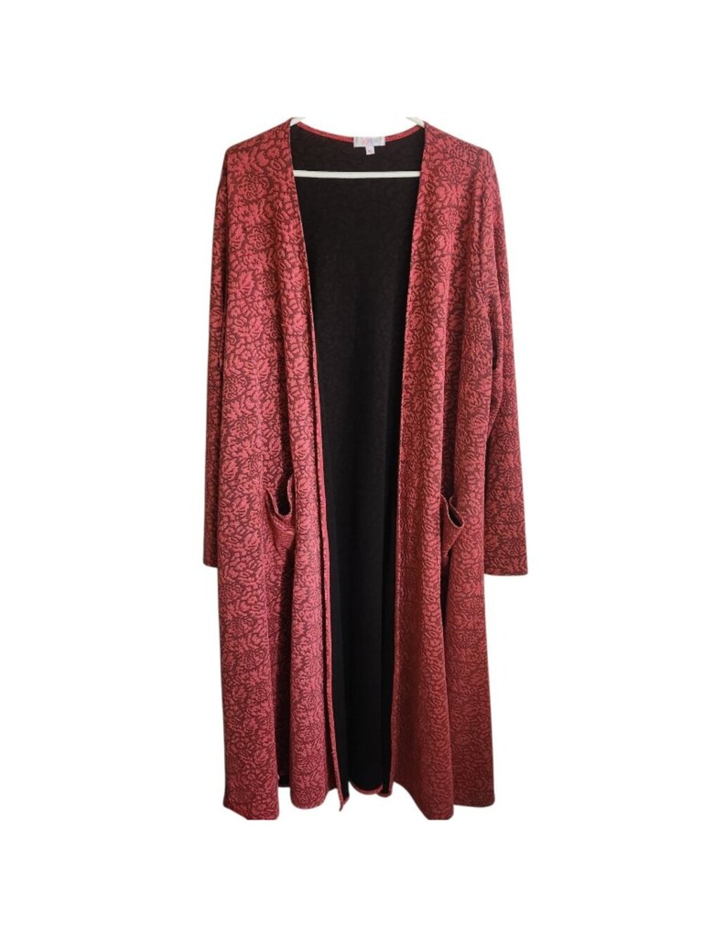 Lularoe Floral Sarah Long Pink Duster Cardigan Size X Large Long Sleeves Pockets